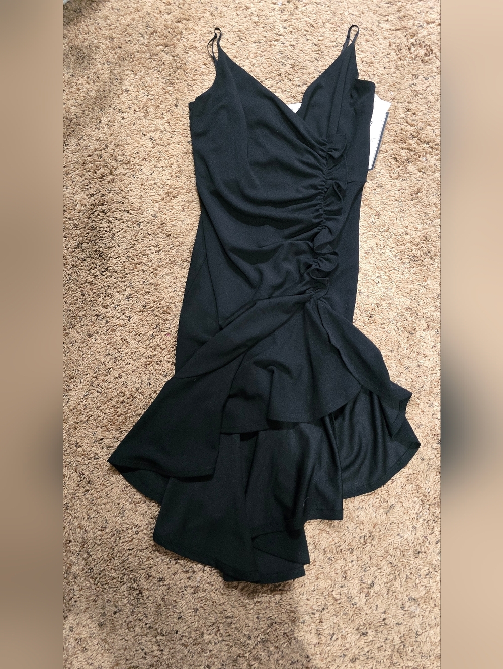 Emerald Sundae Black Ruffled Ruched Slip Dress - Picture 4 of 5